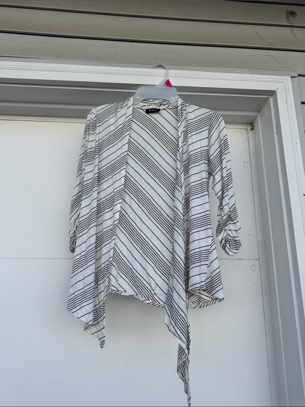 Lightweight Striped Open Front Cardigan - White and Black